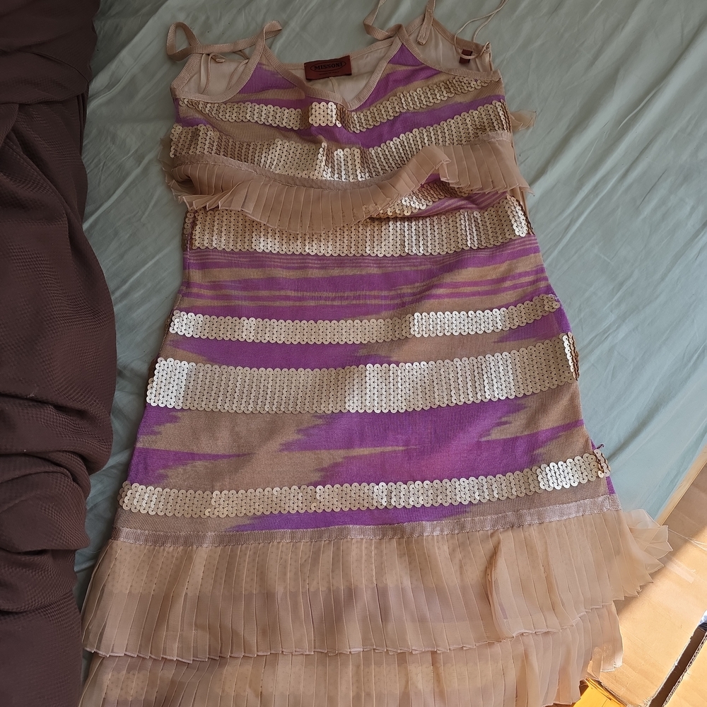 Missoni Metallic Striped Spaghetti Strap Mini Dress in Purple and Nude - Picture 3 of 3